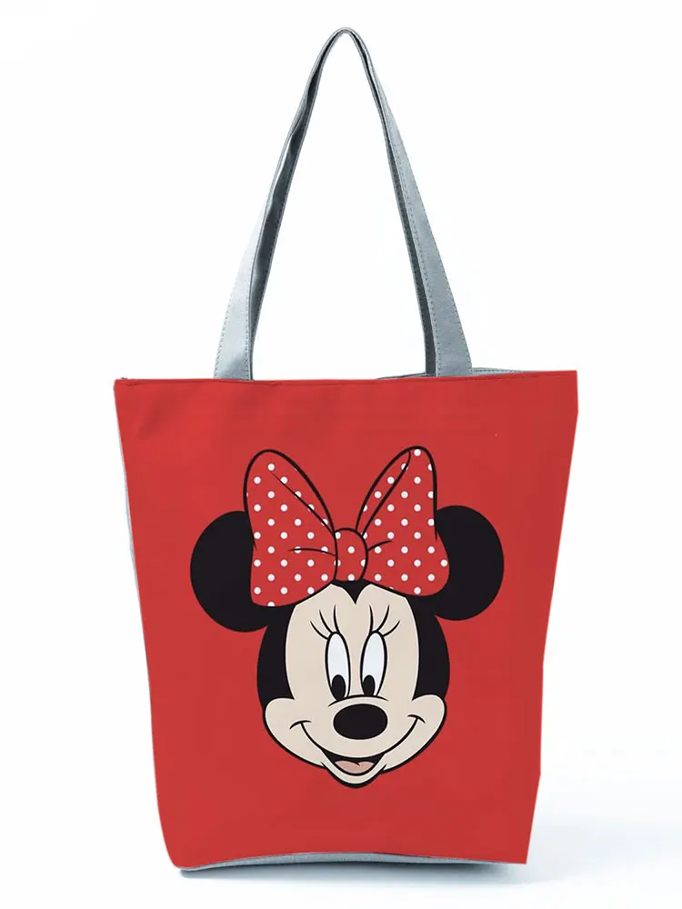 Disney Mickey Minnie Printed Handbag Portable Shoulder Bag Cartoon High Capacity Shopping Bag Red Storage Bag Women Beach Bag