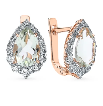 

Gold earrings with cubic zirconia and празиолитами sunlight sample 585
