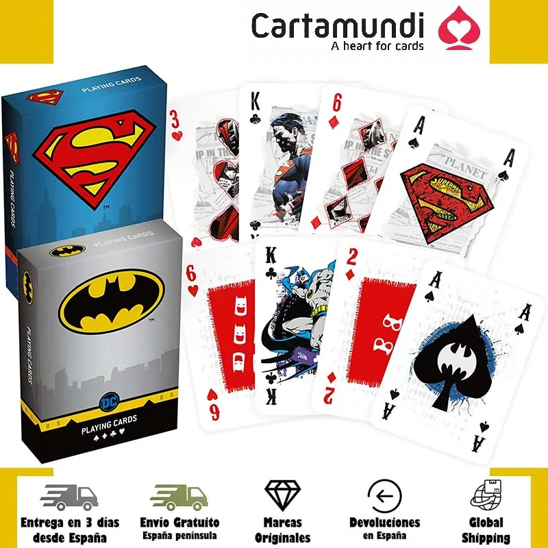 Cartamundi, 2 Mazzi Di Poker Da 55 Carte, Totale 110 Carte, Poker, Duo Pack, Batman, Superman, Super Heroes Dc Comics, Tavolo Da Gioco, Collezionista 