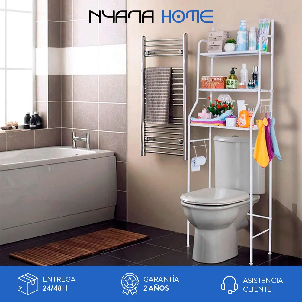 Estantería de Baño sobre Inodoro 3 Alturas Negra Nyana Home