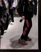 QWEEK-pantalones de pierna ancha estilo Punk Hippie para mujer, ropa de calle Harajuku gótico, estilo de calle de Anime, estampado gótico negro, Hip Hop