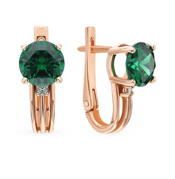 

Gold earrings with cubic zirconia and Emerald sunlight sample 585