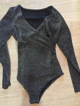 Toplook-body cruzado reflectante para mujer, traje sexy de manga larga con cuello en V para otoño e invierno, bodycon para fiesta y club, cuerpo sólido