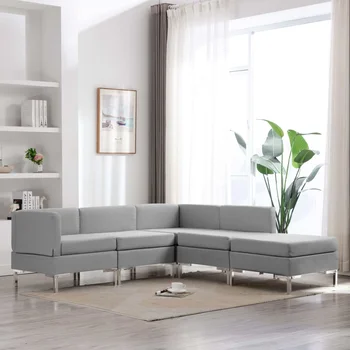 

5 PCs light gray sofa fabric sofa sets