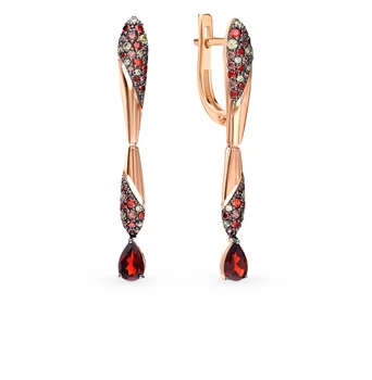 

Gold earrings with cubic zirconia and Garnet sunlight sample 585
