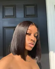 Bob-pelucas de cabello humano con cierre de encaje frontal para mujer, Bob corto recta brasileña, prearrancada, 4x4