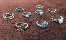 Tocona 9 unids/set Bohemia hoja corazón gota de agua de piedra lunar anillo joyería estilo bohemio Vintage Woemn anillo bisutería boda 9485