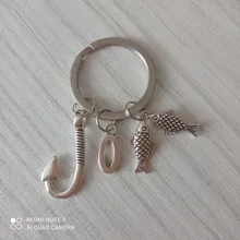LLavero de pesca con pez y gancho, joyería de Color plateado, pescador, amo la llave colgante, pez, moda 2021