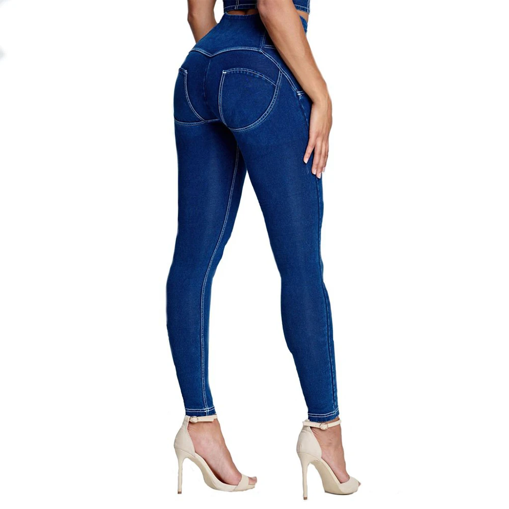 Melody размера плюс 4 кнопки Высокая талия джинсы Джеггинсы прикладом лифтинг высокая посадка Slim-Fit Skinny Push UP джинсовые джинсы для женщин