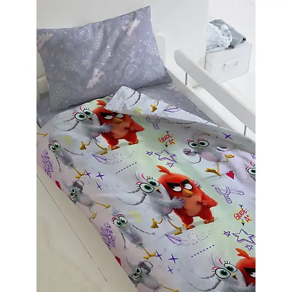 Детское постельное белье 1,5 сп Angry Birds " Ред и Сильвер", серое