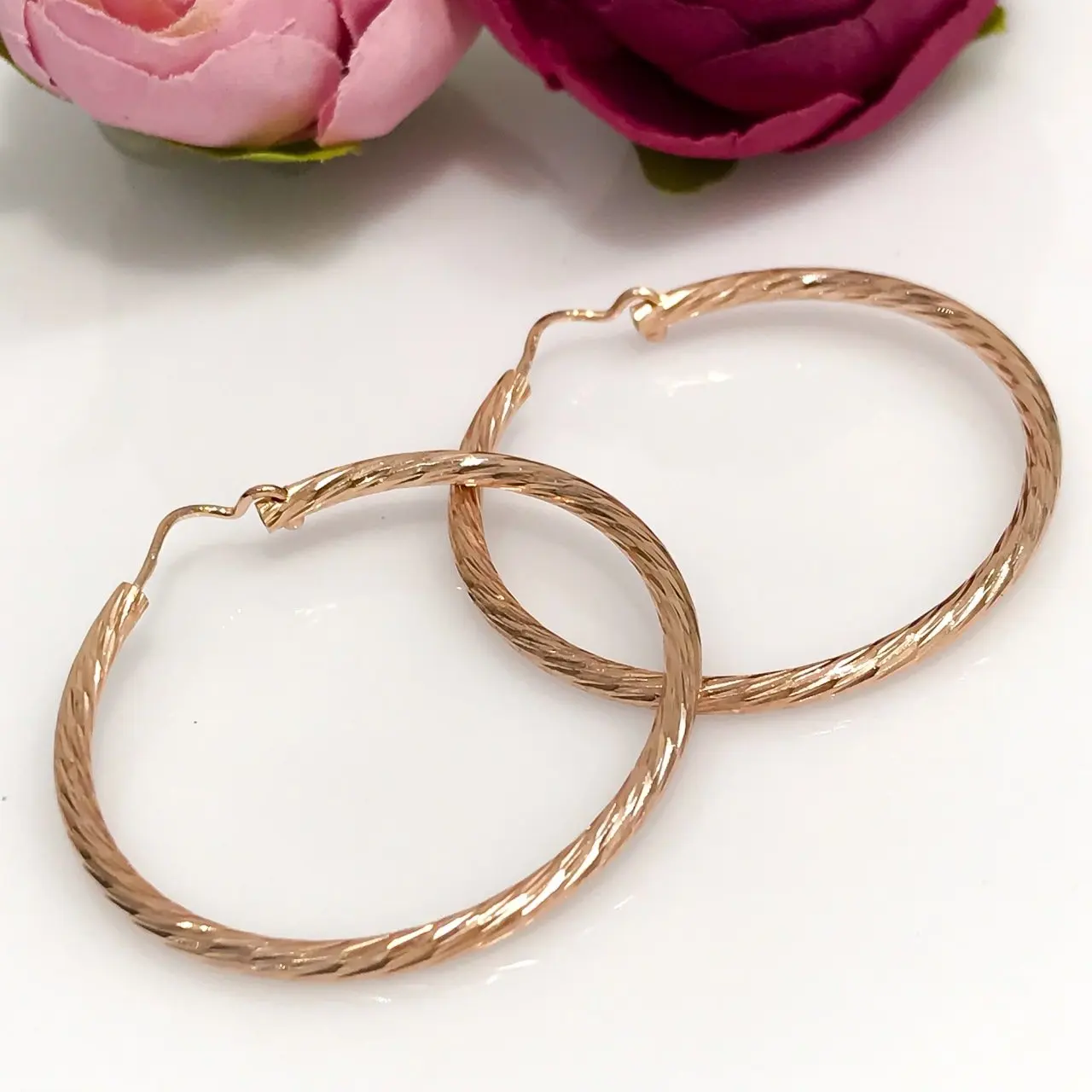 Italian Craftsmanship Rosegold Big Lighter Silver Ring Earrings