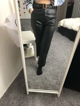 Pants Women Trousers Fleece Toppies Spliced Streetwear High-Waist Winter Solid Pu Straight
