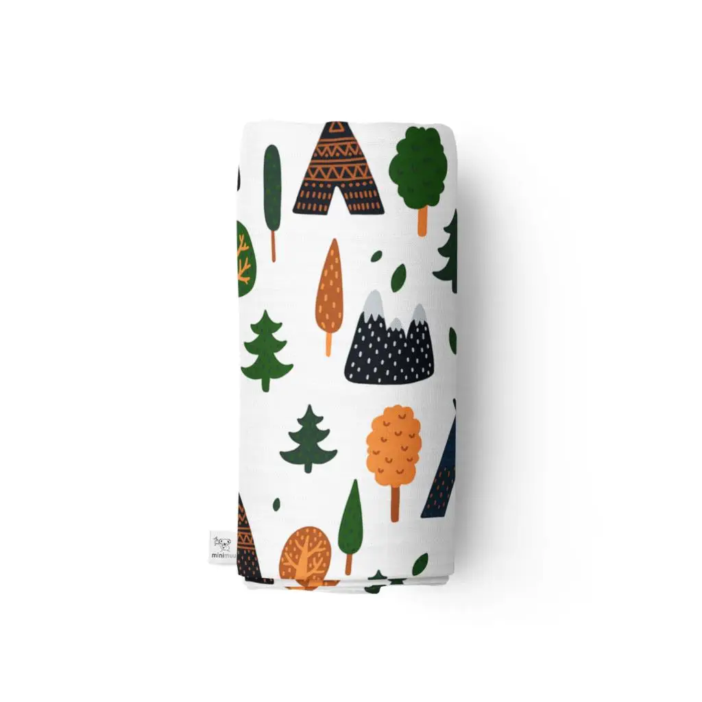 

Minimuu Organic Cotton Muslin Swaddle, Forest Patterned, 100x100 cm, Functional Baby Swaddle