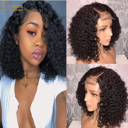 Joedir Short Curly Bob Wigs Kinky Curly Bob Wig Curly Style Short Bang Bob Human Hair Lace Front Wig Virgin Brazilian Hair