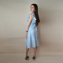 VITIANA-vestido Midi informal para mujer, vestido largo Midi liso en blanco y azul con encaje, sin mangas, elegante para fiesta de verano, 2018