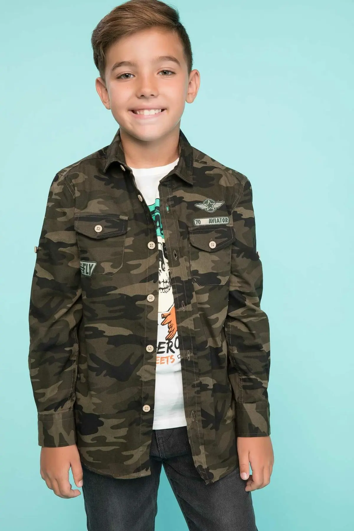 

DeFacto Boy Fashion Long Sleeve Shirt Kids Casual Camouflage Pattern Coats Boys Loose High Quality Sport Jackets -J5709A618AU