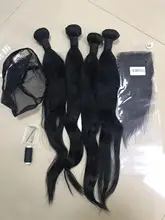 ONETIDE hueso recto pelo mechones con cierre brasileño extensiones de cabello humano mechones con cierre