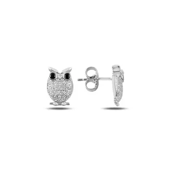 

Angemiel 925 Silver Zircon Stone Owl Earrings