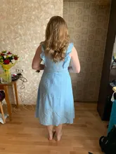 VITIANA-vestido Midi informal para mujer, vestido largo Midi liso en blanco y azul con encaje, sin mangas, elegante para fiesta de verano, 2018