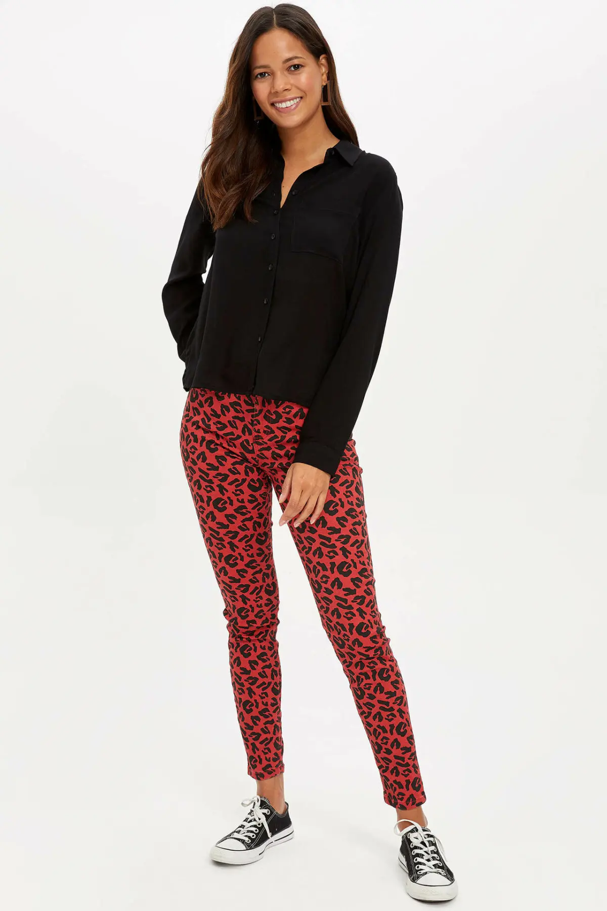 DeFacto, Брендовые женские леггинсы, брюки, женские леопардовые штаны с пуговицами, высокая эластичность, для девушек, Джокер, Осень-K7905AZ18CW
