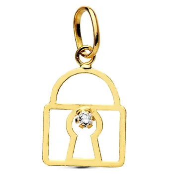 

18k gold pendant padlock cubic zirconia 11mm. [AB2870]
