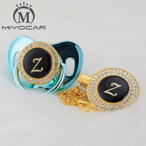 MIYOCAR Начальная Буква Z элегантная Золотая пустышка и пустышка зажим BPA бесплатно пустышка bling уникальный дизайн SGS пройти LZ - Цвет: LZ-10   0-6m