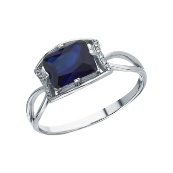 

Silver ring with cubic zirconia and Sapphire synthetic sunlight sample 925