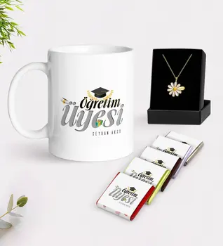 

Personalized Lecturer White Mug Chocolate and Is Daisy Necklace Gift Seti-2
