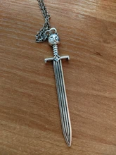 Colgantes de gato y espada para hombre y mujer, cadena cruzada redonda, collar largo corto de Color plateado, regalo de joyería