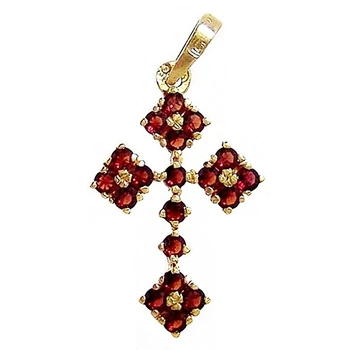 

Gold Cross Pendant 18k 20mm. Garnet stones woman