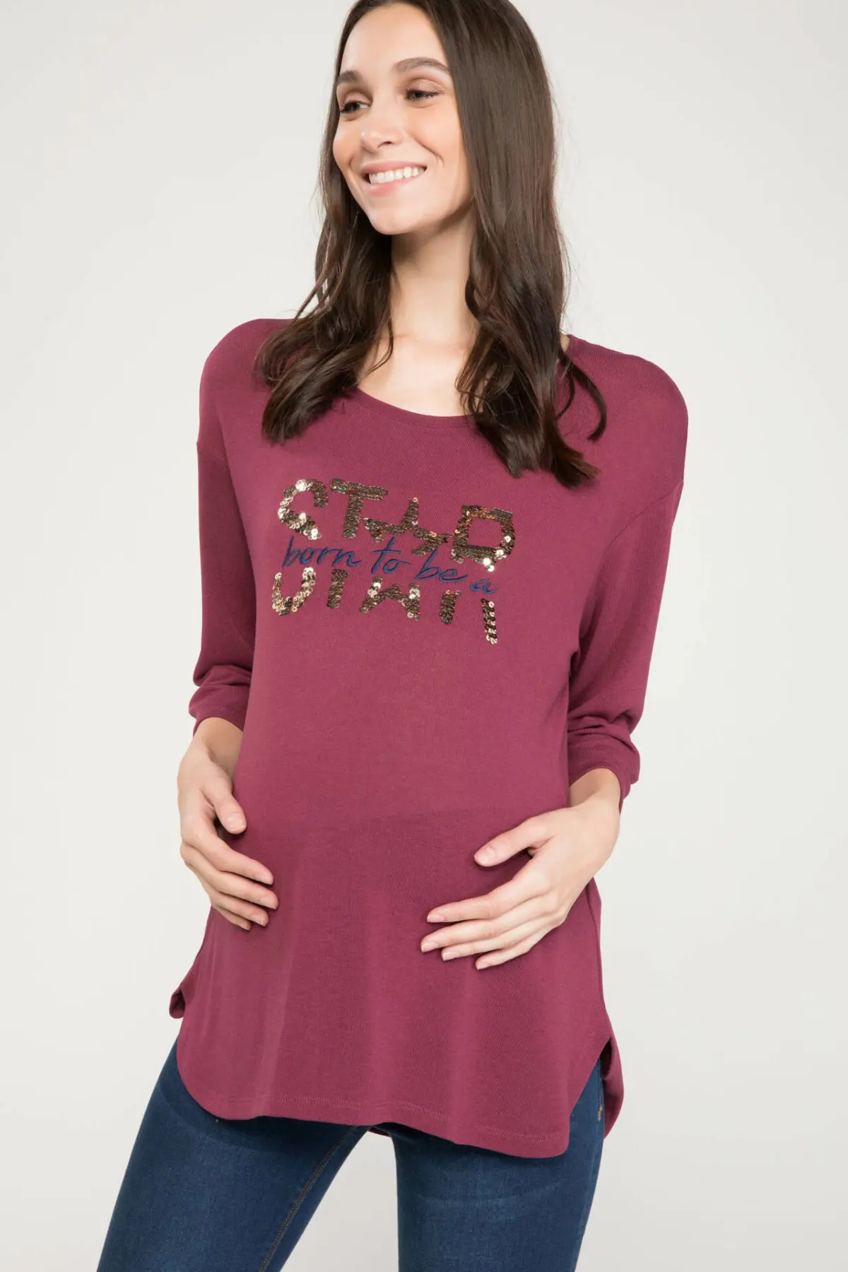 

DeFacto New Woman Casual Knitted Maternity Tops Ladies Fashion Crewneck Long Sleeves Letter Pattern Pullover Autumn- J9961AZ18WN