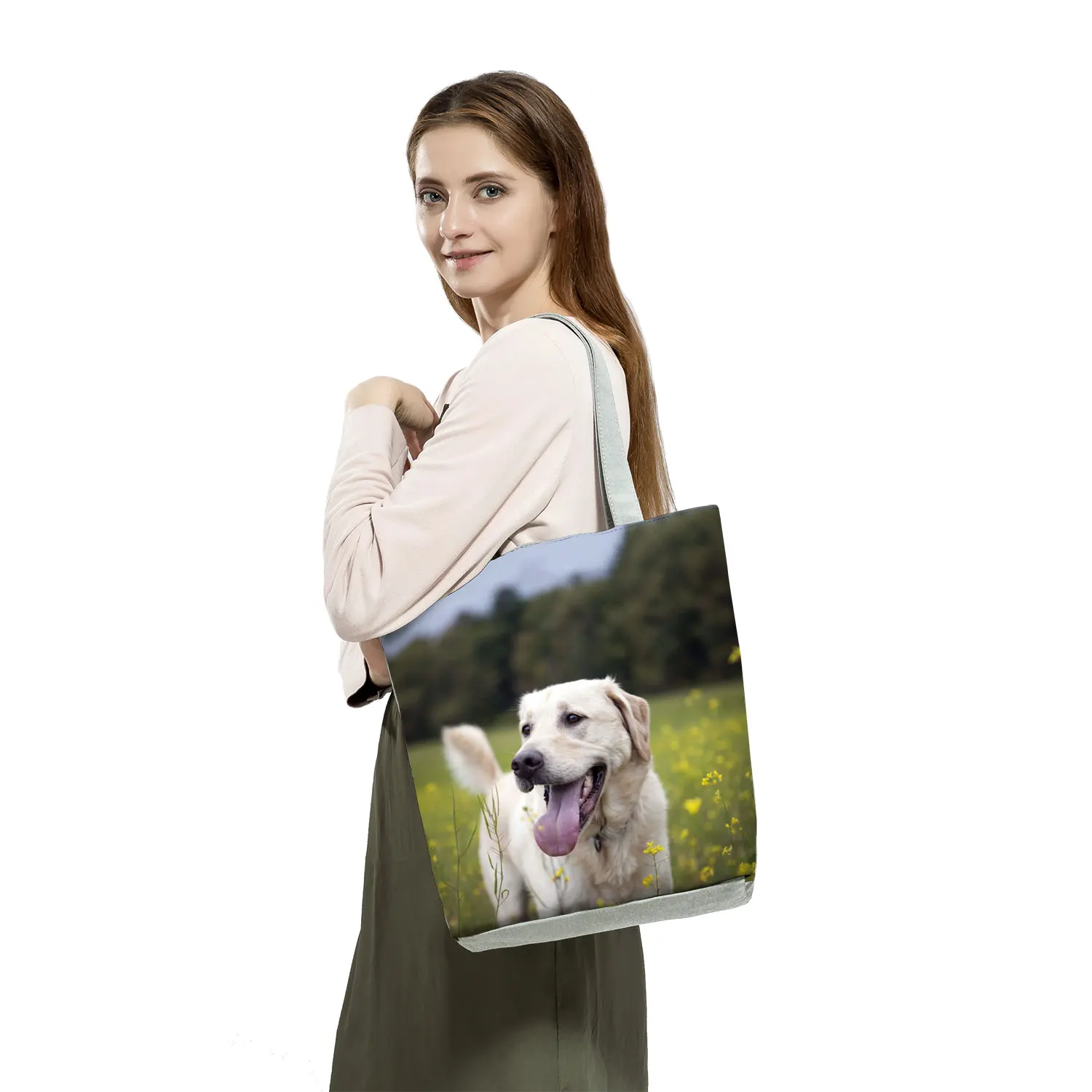 Dog Printed Women Handbags Animal Fashion Tote Shoulder Bags Large Capacity Shopping Bag Female Custom Pattern Travel Beach Bag keychain wallet