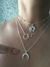 Colgante Retro de Luna y mapa del mundo para mujer, collar de oro Colodr multicapa, accesorios de joyería para fiesta