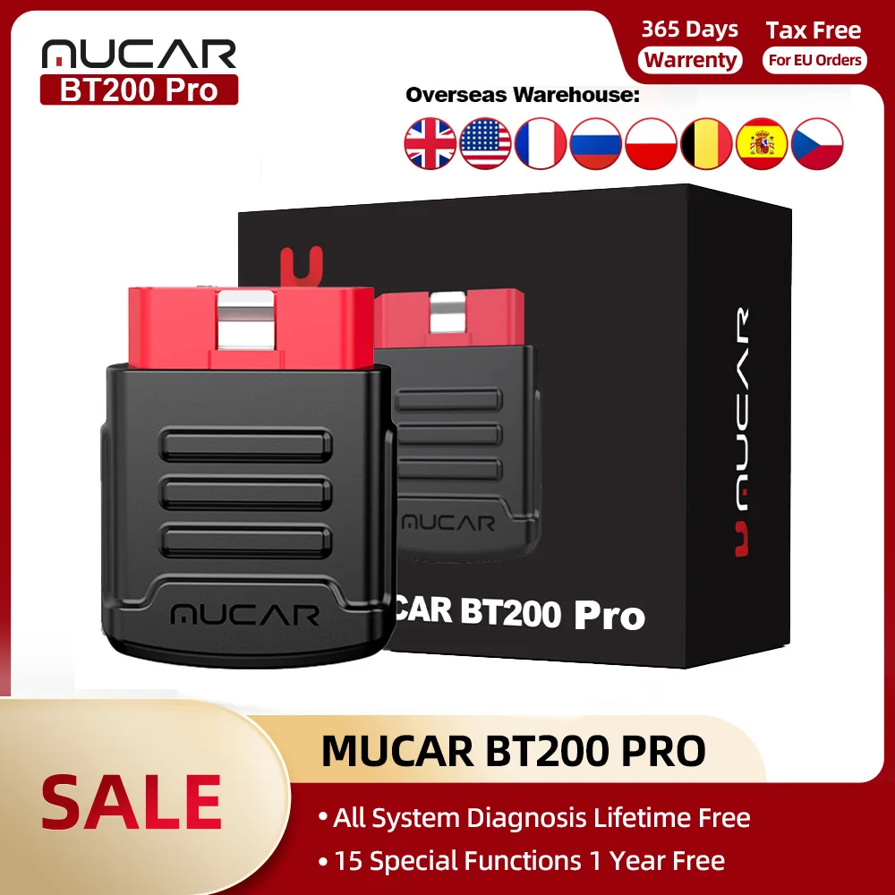 MUCAR BT200 프로 평생 무료 모든 자동차 전체 시스템 15 재설정 Obd 2 진단 도구 블루투스 코드 리더 Obd2 ...