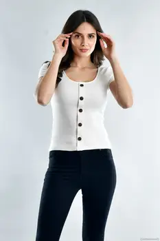 

Cotton Mood Women 'S 20021533 Camisole Front Button Short Sleeve Blouse