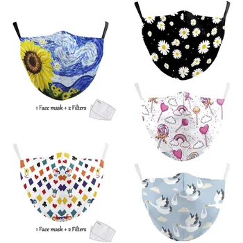 

Reusable Face mask with Filters cool Mask Filter PM2.5 mask halloween adult anti virus mask adjustable Flower Print Cotton Masks