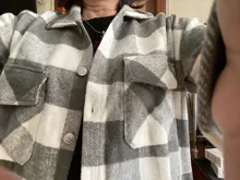 Loose Top Blouses Shirts Grey Plaid Pocket Chic Female Casual Fashion Women Ladies Streetwear