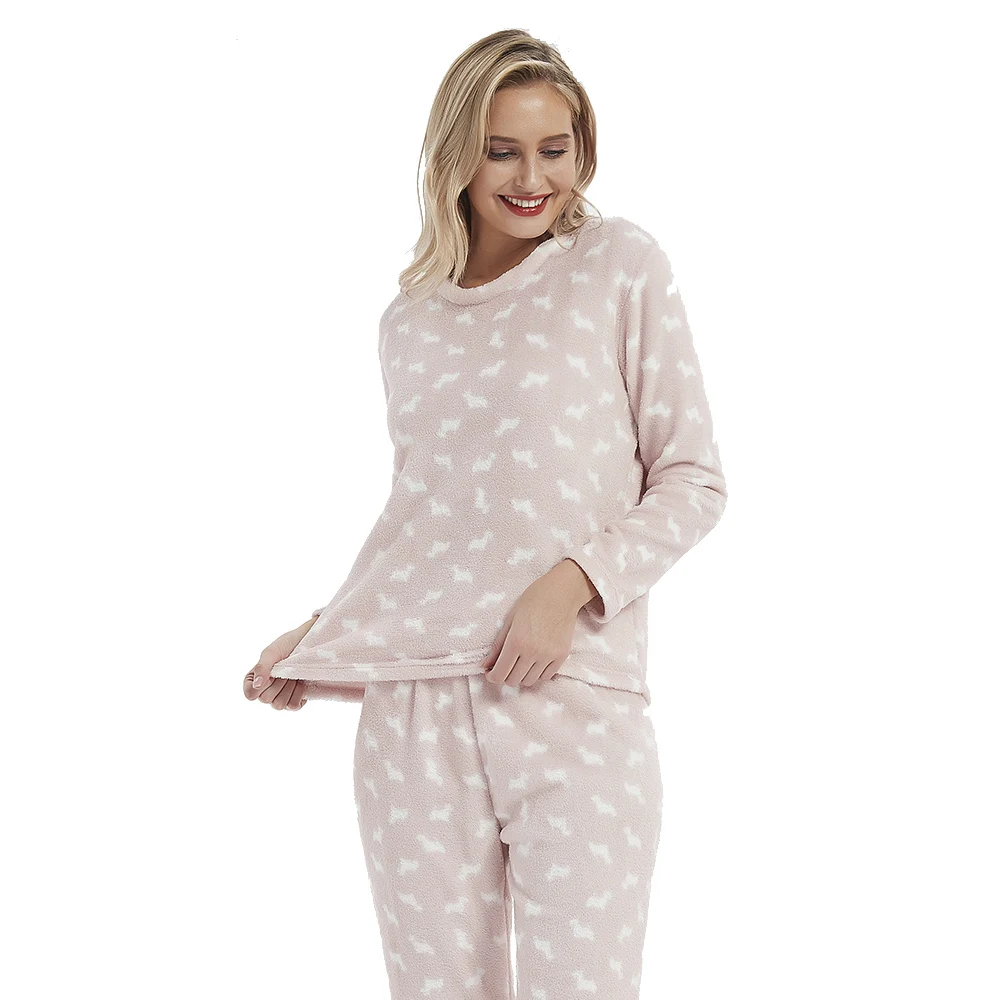 PimpamTex - Women's Autumn Winter Coral Long Sleeved Pyjama Set, Warm Winter Coral Printed Pyjama Set with Soft Touch, Wide Vari