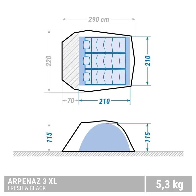 ПАЛАТКА 3 МЕСТНАЯ ARPENAZ 3 XL FRESH&BLACK С ТАМБУРОМ. QUECHUA Decathlon