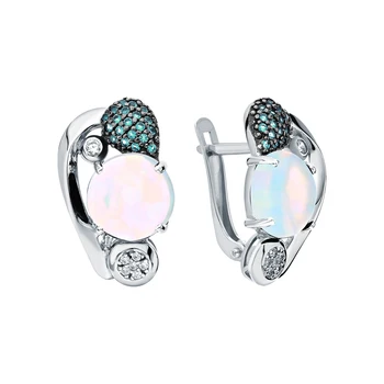 

Silver earrings with cubic zirconia and Opals synthetic sunlight sample 925