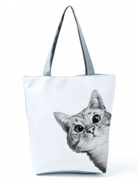 Sac de shopping motif impression chat noir et blanc