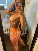 Kliou-Conjuntos de dos piezas con estampado para mujer, ropa de calle Sexy ajustada a la moda, sin mangas, con cuello Halter y pantalones con cremallera, trajes de cordón