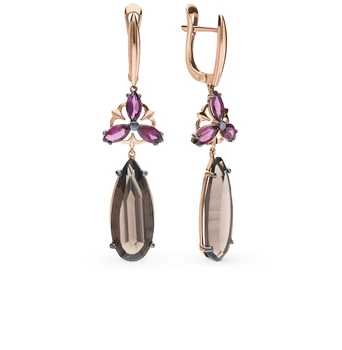 

Gold earrings with rhodolites and раухтопазами sunlight sample 585