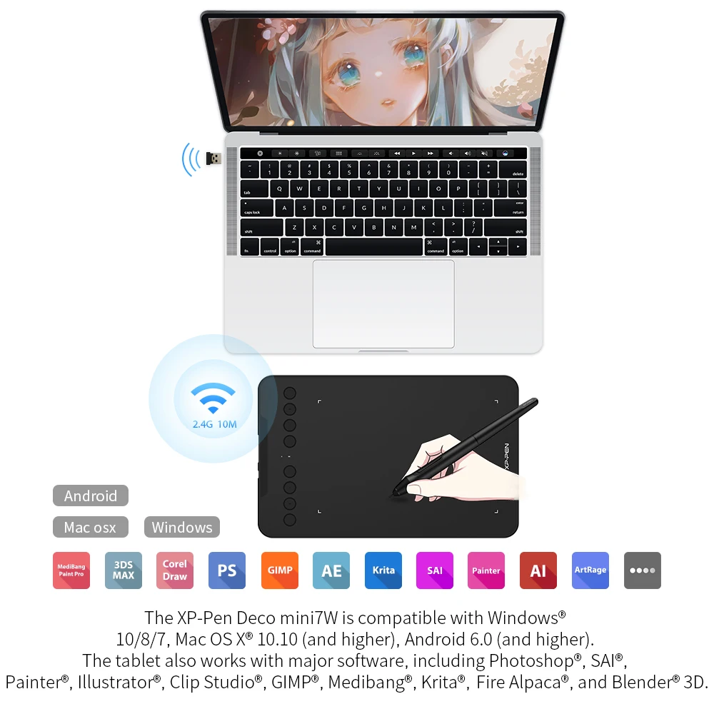 Xp-caneta Deco Mini 7w Polegada Desenho sem Fio Tablet Gráficos com Tilt Electronics 8192 Suporte Windows Mac Android Arte - Imagem 6