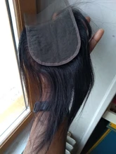 Extensiones de pelo peruano con malla, accesorio capilar liso de 2x6 con cierre de encaje y nudos blanqueados, Color Natural Remy