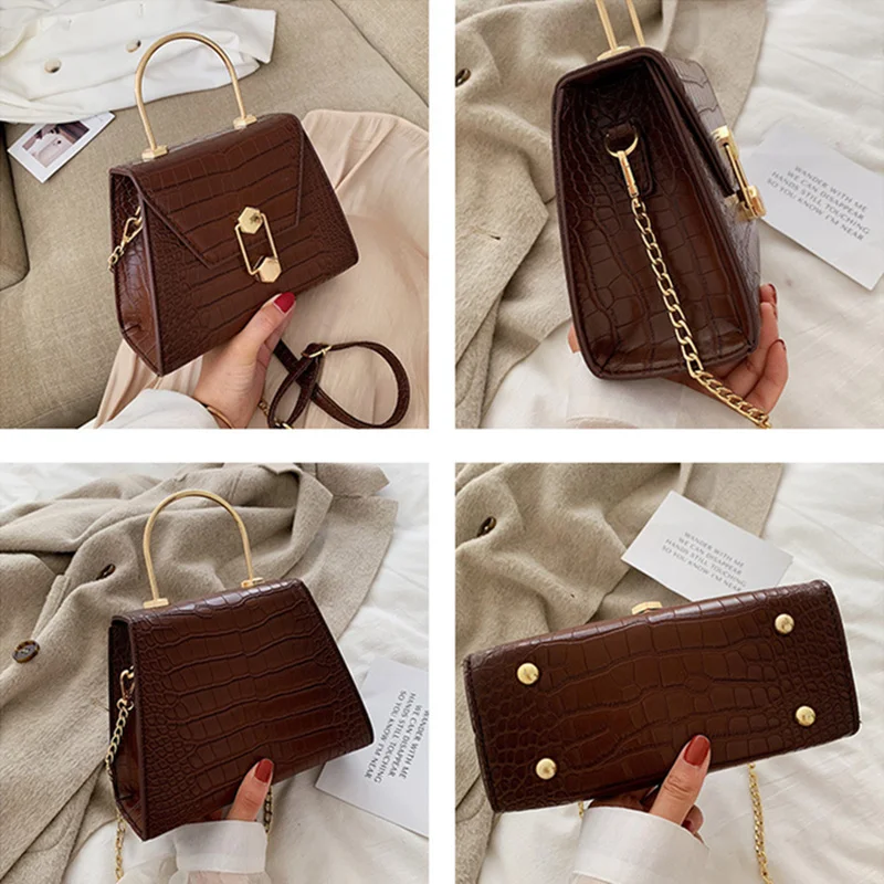 

Cross shoulder bag leather PU with stone pattern for Women 2020 small bags os with handle Metal Lady's shoulder shoulder bo