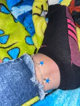 2019 nueva moda luminosa playa vientos azul estrella pentagonal borla tobillera cadena tobilleras para mujer Sandalias pies descalzos 4g
