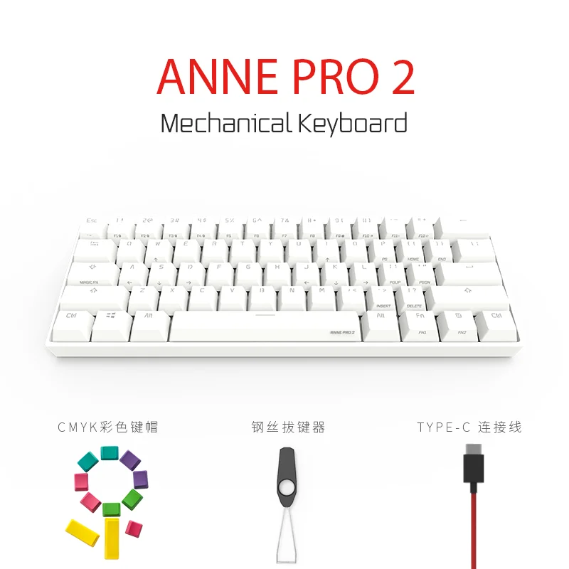 white computer keyboard Anne Pro 2 60% 61 Keys Portable Mini Wireless bluetooth 5.0 Mechanical Keyboard Office Gaming Keyboard Type-C Detachable Cable keyboard desktop