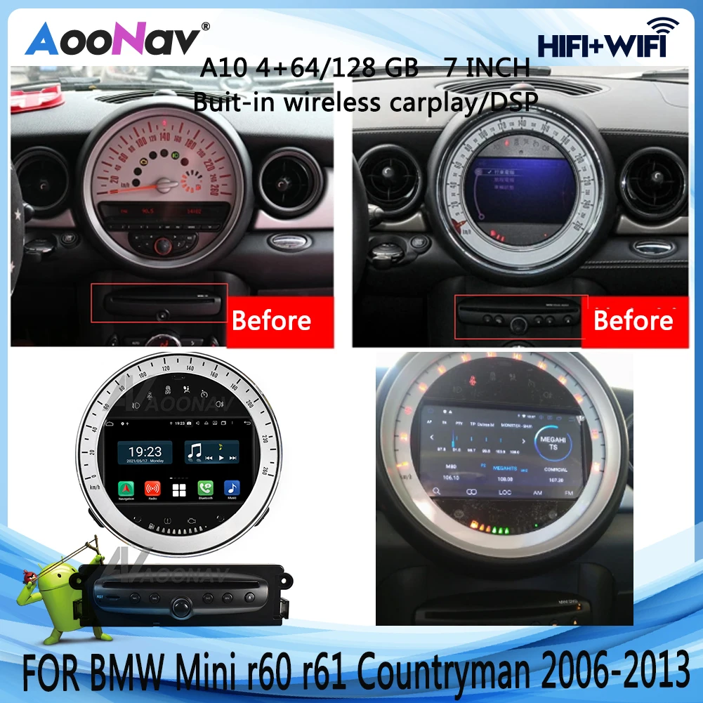 Автомагнитола на Android 10 мультимедийный плеер с GPS для BMW Mini Cooper R56 R57 2007-2010 2011 2012 2013 4G
