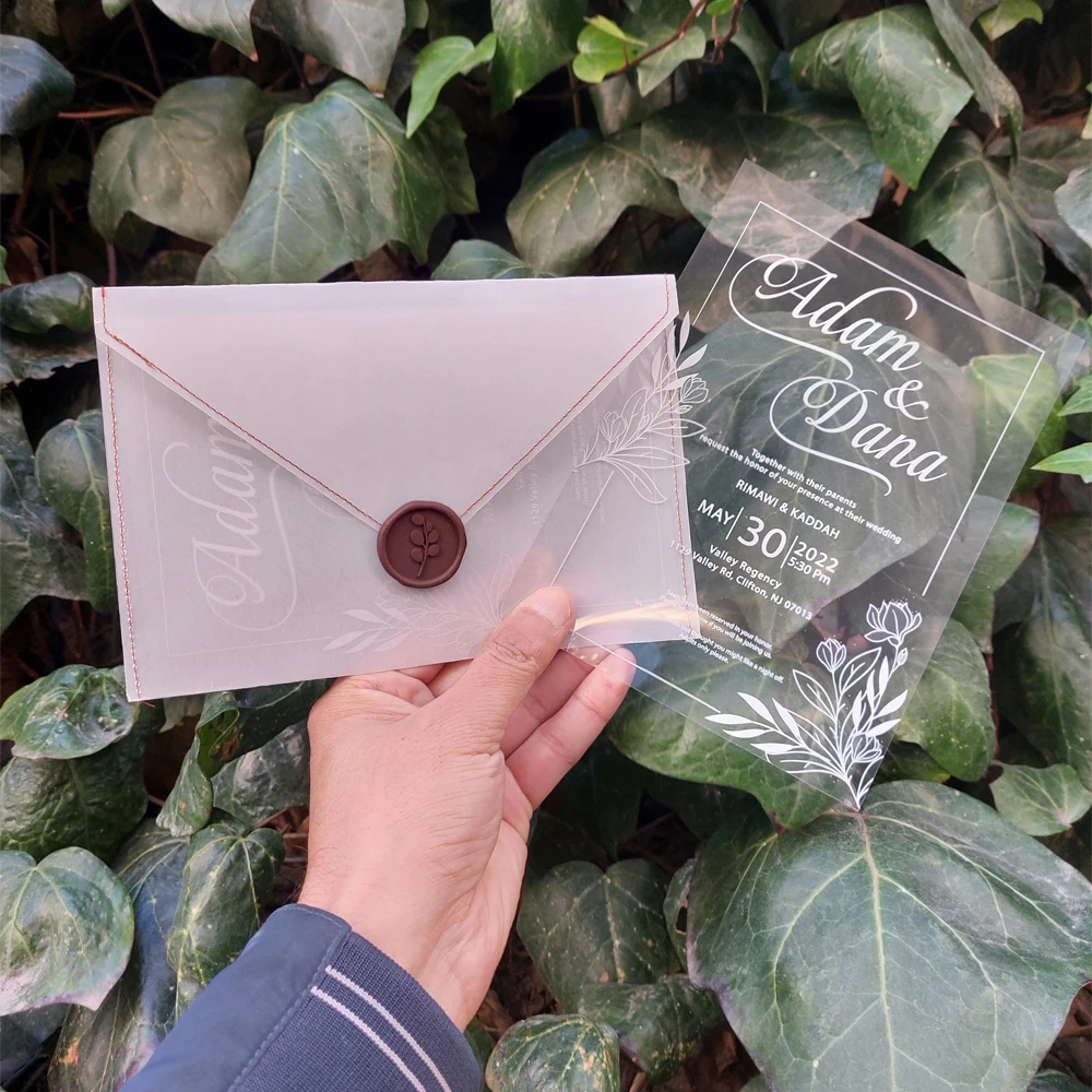 

50 pcs/lot Custom Transparent Envelope Translucent Paper Envelopes Set Letter Vintage Wedding Invitation Envelopes for Cards